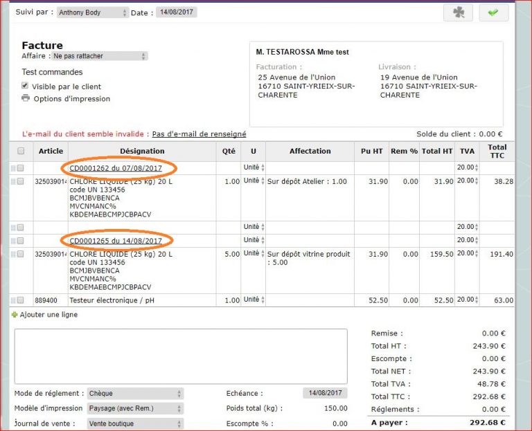 Je veux regrouper plusieurs commandes ou bons de livraison en une seule