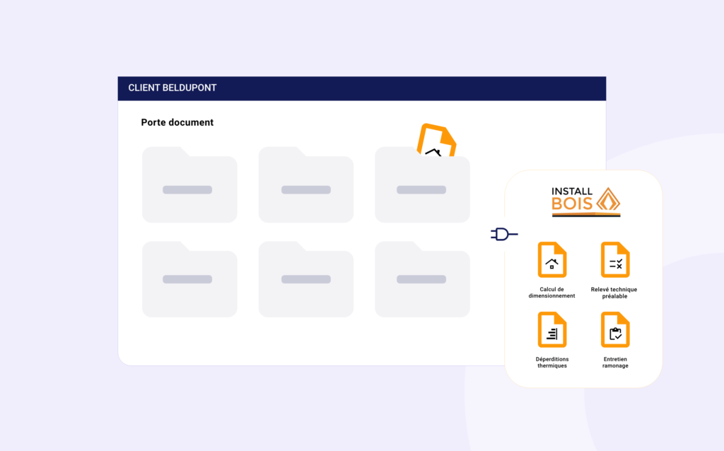 Synchronisation automatique des documents générés dans Install Bois (rapports, relevés, attestations) dans la fiche client Extrabat Chauffage, au niveau du porte-documents